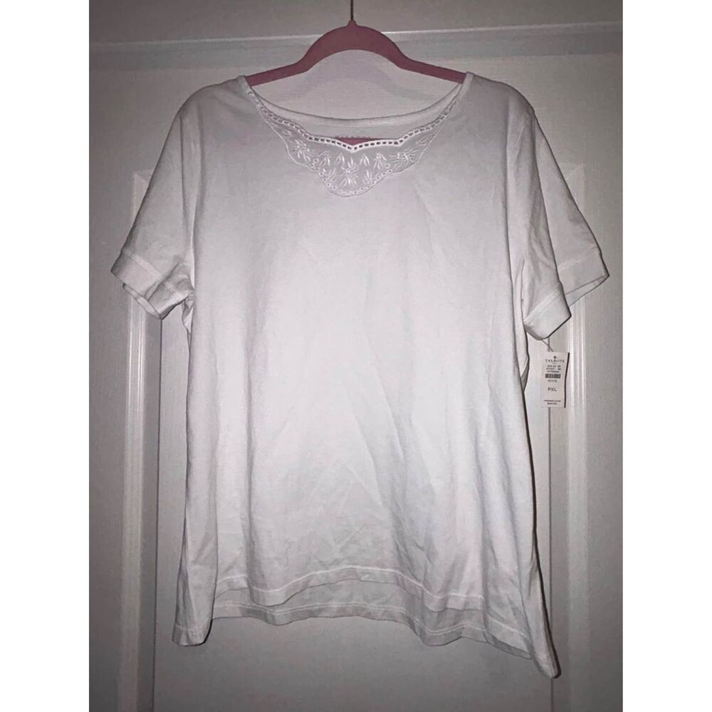 NWT Talbots white lace detail on neck short sleeve shirt top woman's size XLP
